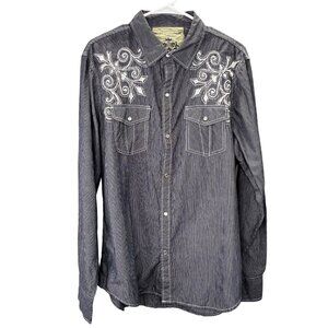 GPH Supply Company Pearl Snap Western Shirt L Men Gray Pinstripe Embroidered
